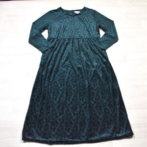 90s Worthington Long Midi Christmas Dress Green Velvet Sweetheart Neckline VTG